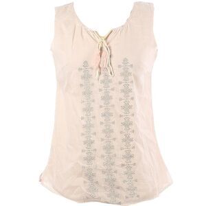 🔺️Laffaire Pink & Silver Embroidered Vneck Sleeveless Blouse Medium